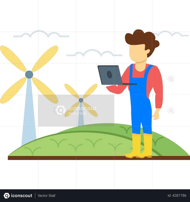 Farmer using modern farming technology  Illustration