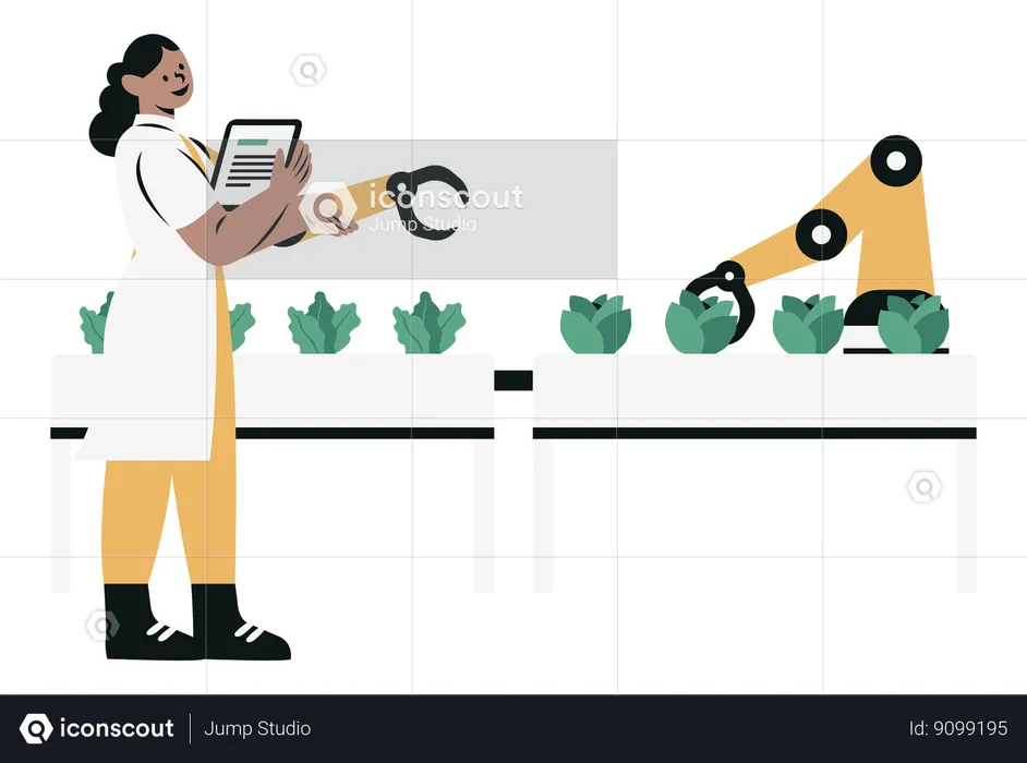 Farmer using Technology for Control and Monitoring  Illustration