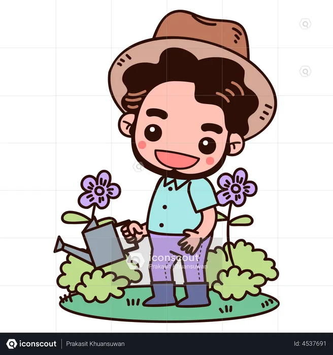 Farmer watering plant  Illustration