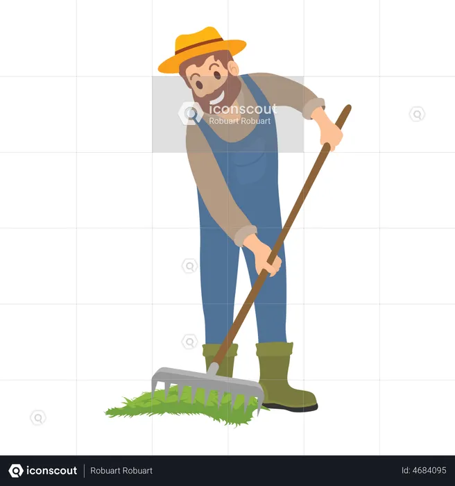 Farmer weeding using farming fork  Illustration