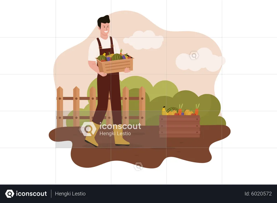 Farmer with box of vegetable  Illustration