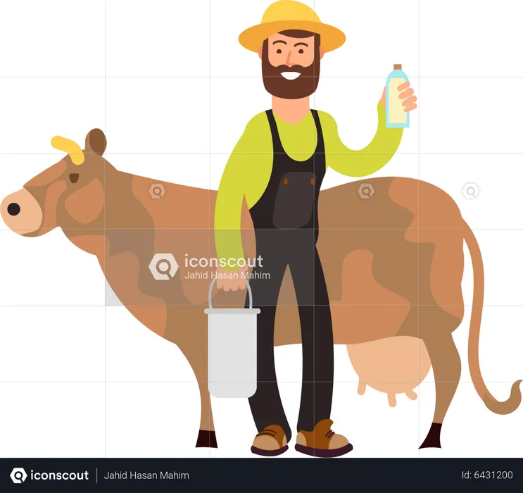 Farmer with cow  Illustration