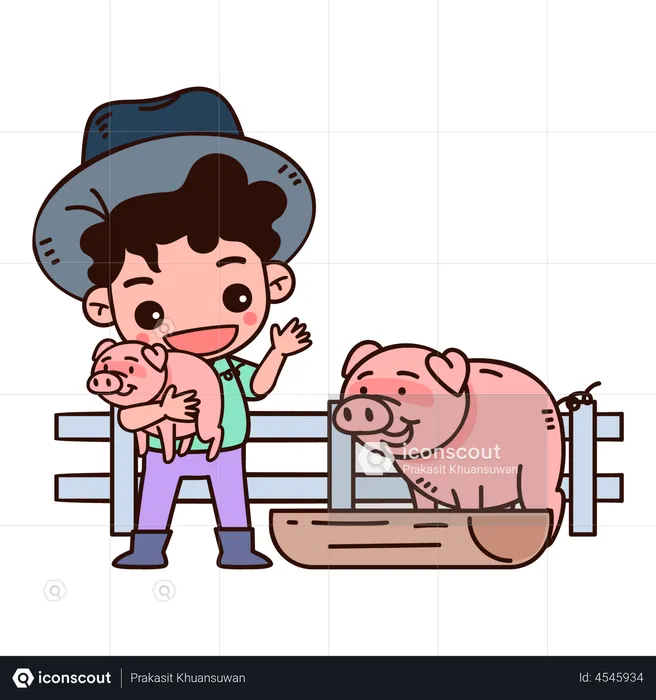 Farmer with Pigs  Illustration