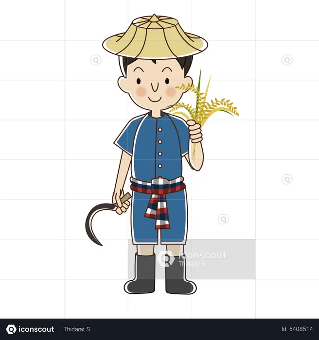 Farmer with rice plant  Illustration