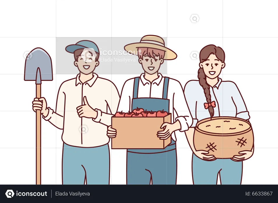 Farmers with fruit basket  Illustration
