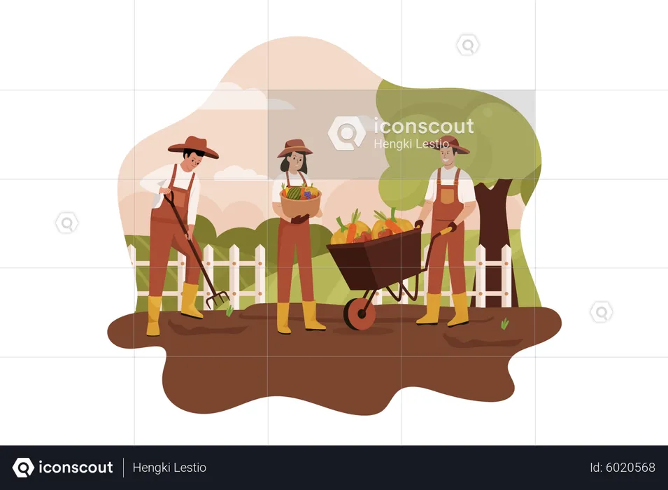 Farmers with fruit trolley  Illustration