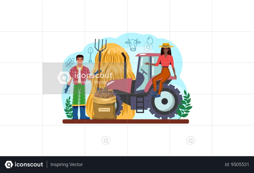 Farmers working in farm  Illustration