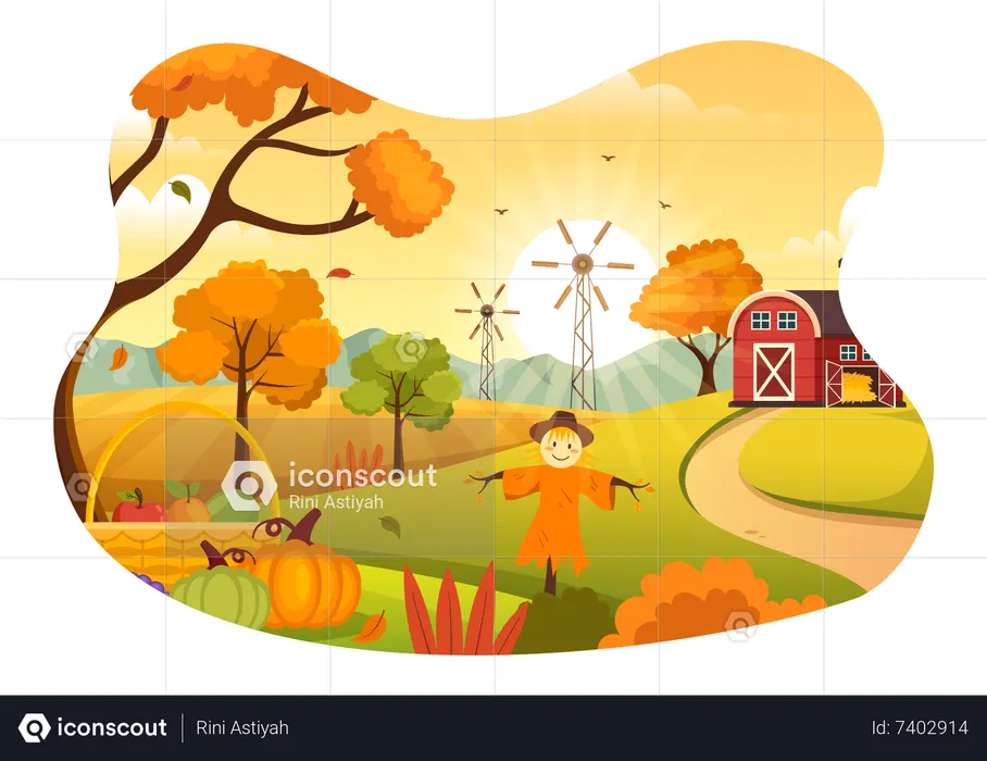 Farmhouse and farm field  Illustration