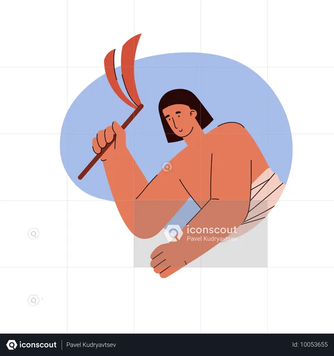 Farming ancient egyptian working man with whip plows  Illustration