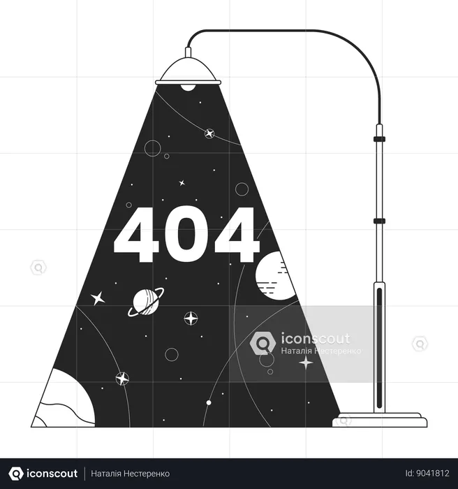 Farola luz planetas galaxia error 404 mensaje flash  Ilustración