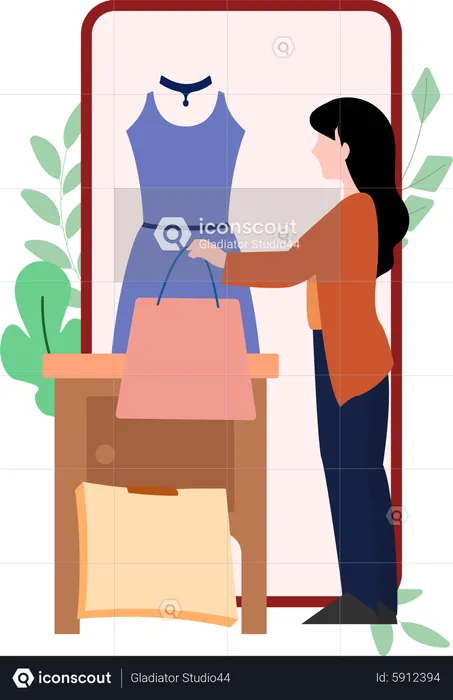 Fashion designer selling dress online  Illustration