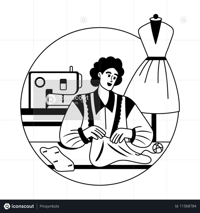 Fashion designer sewing cloth  Illustration