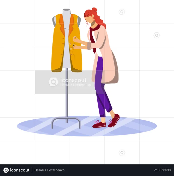 Fashion designer tucking buttons  Illustration