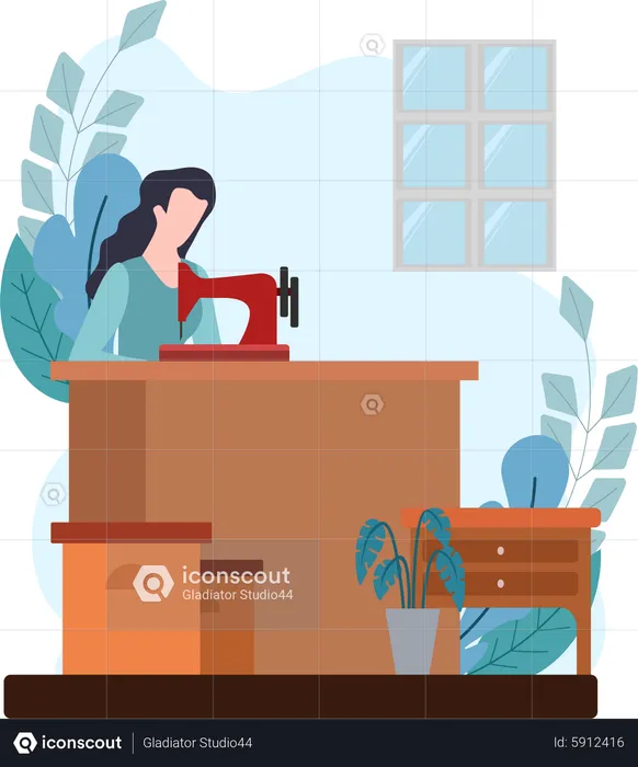 Fashion designer working on sewing machine  Illustration