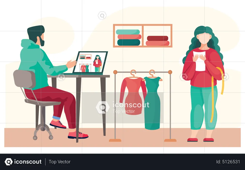 Fashion Dressmaker Working Together  Illustration