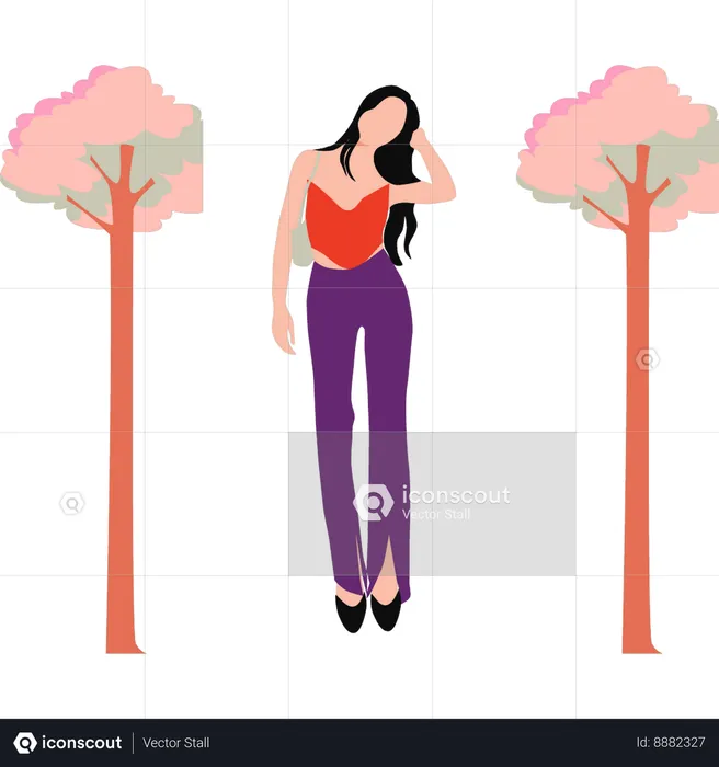 Fashion girl standing in the middle of trees  Illustration