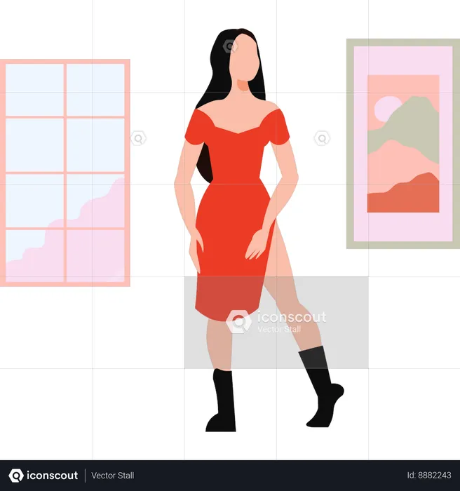 Fashion lady is standing in nice dress  Illustration