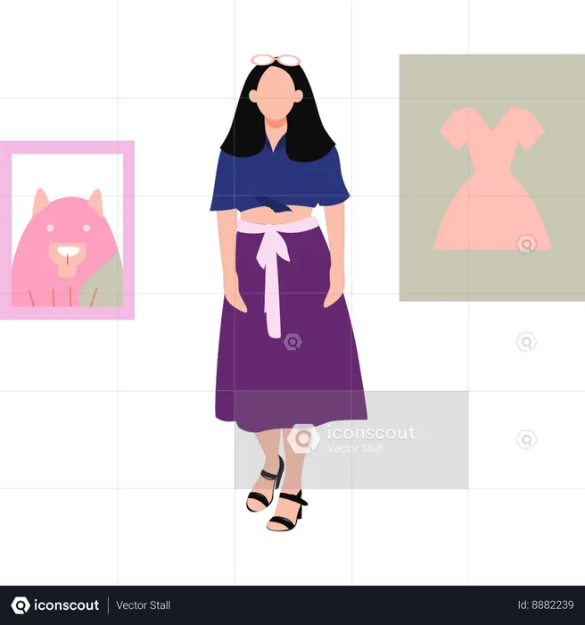 Fashion lady is wearing beautiful skirt  Illustration