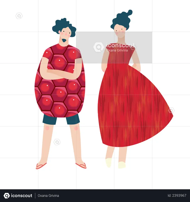 Fashion models wearing fruit dress  Illustration