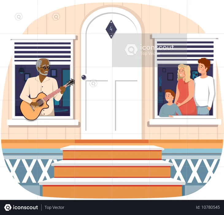 Fashionable elderly man singing to family  Illustration