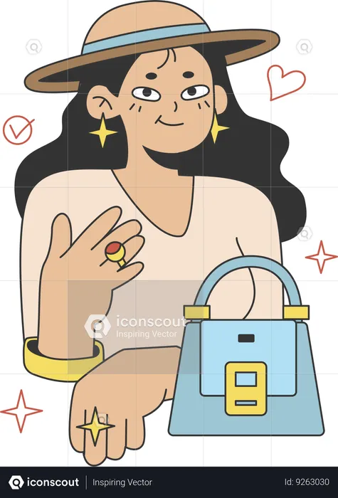 Fashionable girl flaunting ring  Illustration