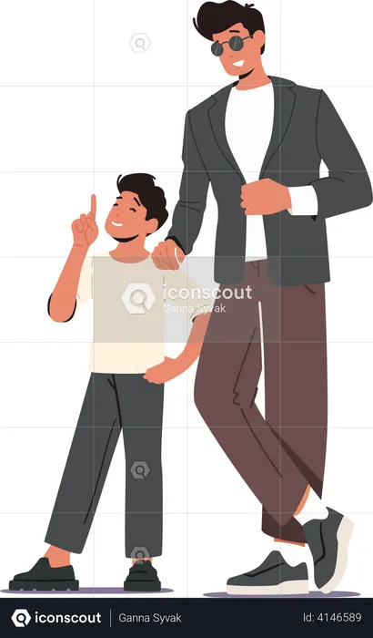 Fashioned Young Father with Child  Illustration