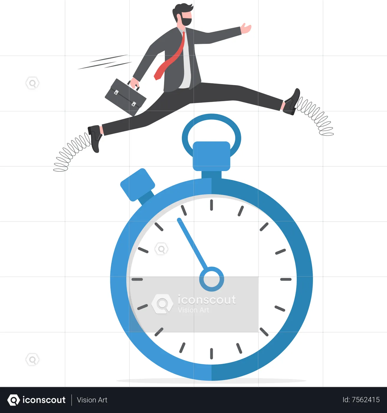 Best Fast businessman running and jump high over countdown timer clock