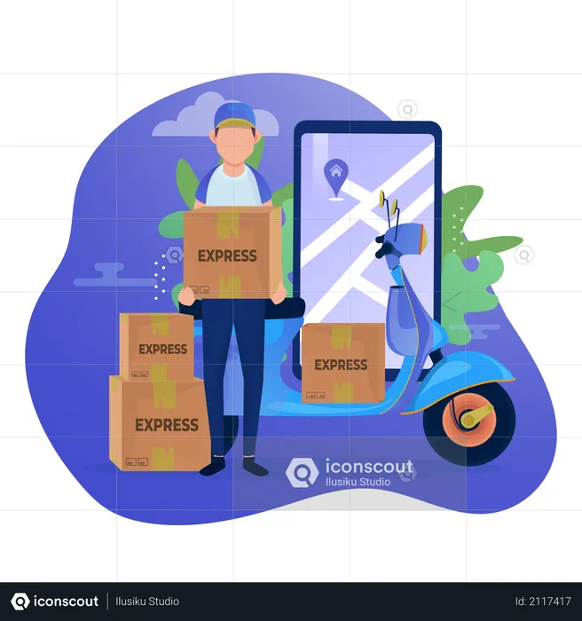 Courier holding package  Illustration