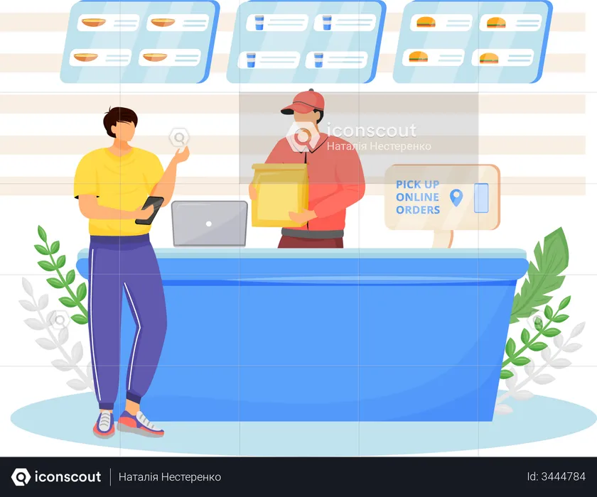 Fast food seller and buyer  Illustration
