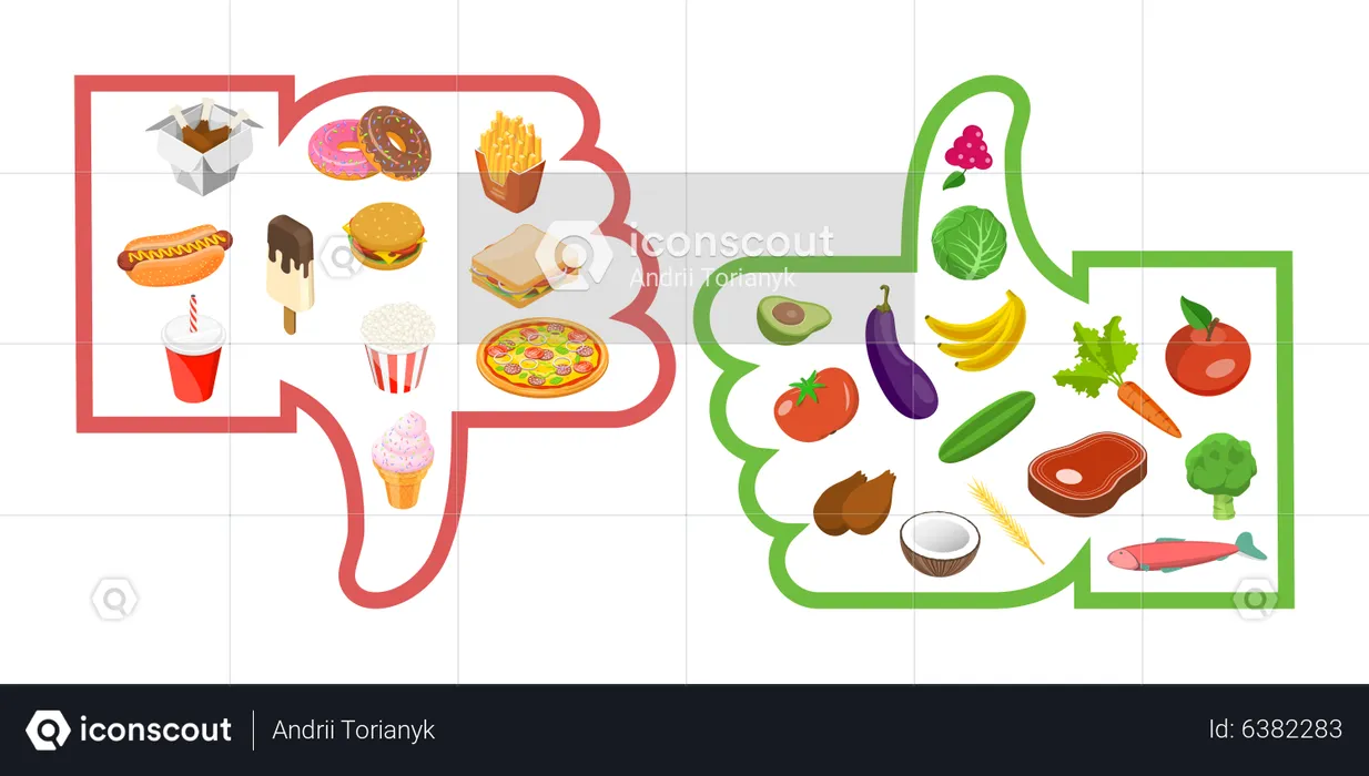 Fast Food Vs Balanced Food  Illustration