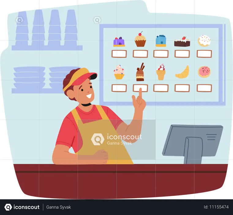 Fast Food Worker Taking Order In Casual Restaurant  Illustration