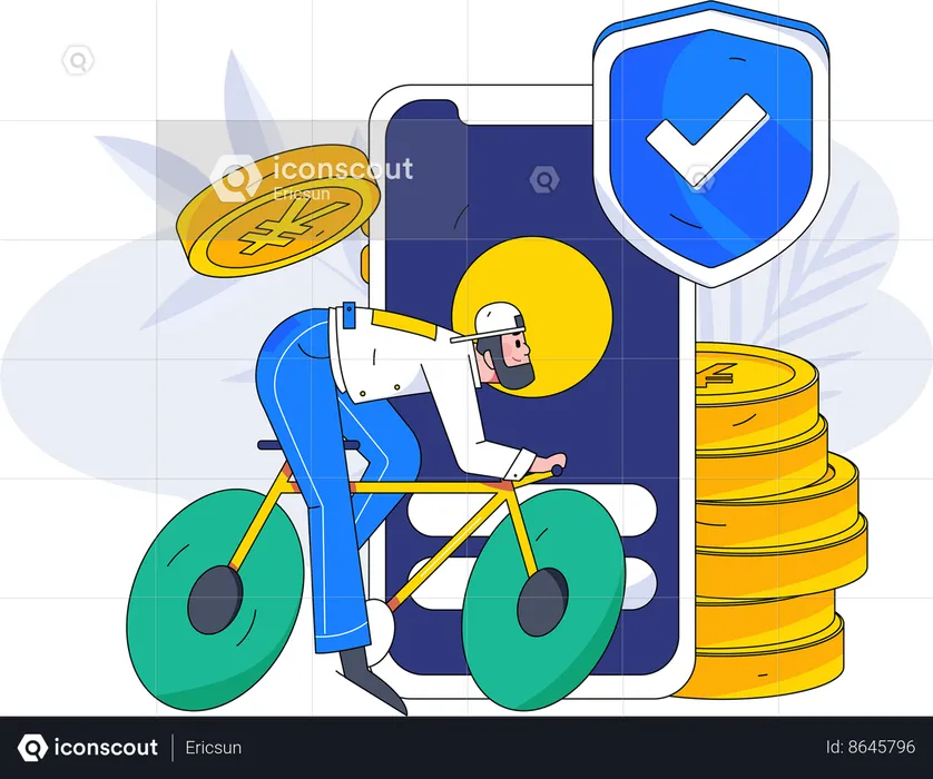Fast online payment by cyclist  Illustration