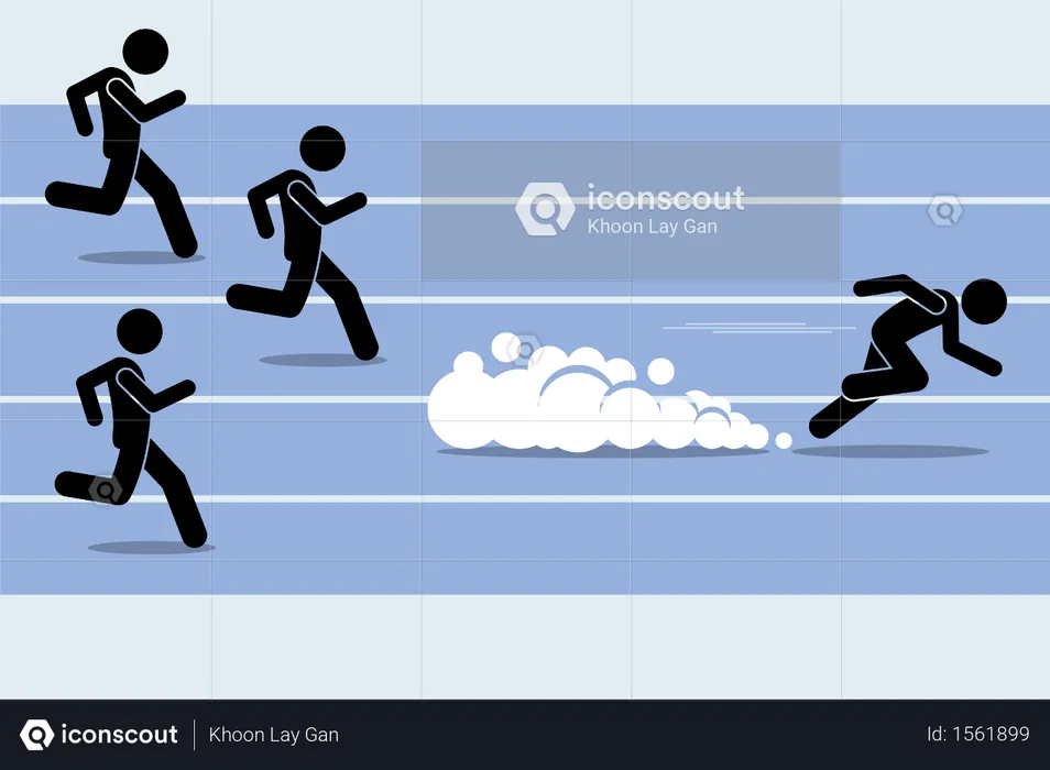 Fast runner sprinter overtaking everybody in a race track field event  Illustration