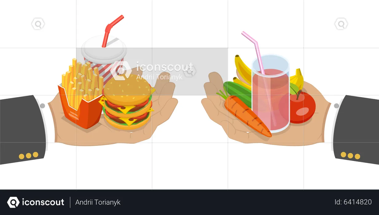 Fastfood Vs Balanced Food  Illustration