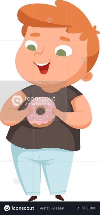 Fat boy eating donut  Illustration