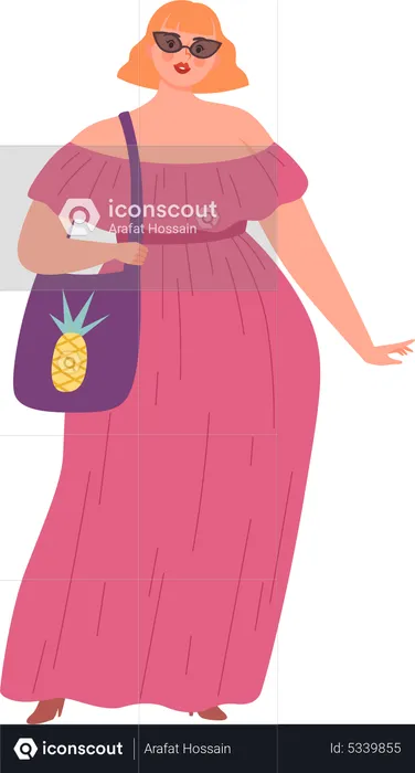 Fat female in dress with purse  Illustration