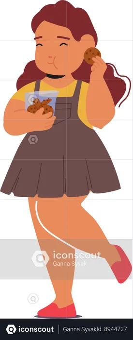 Fat girl is eating cookies  Illustration