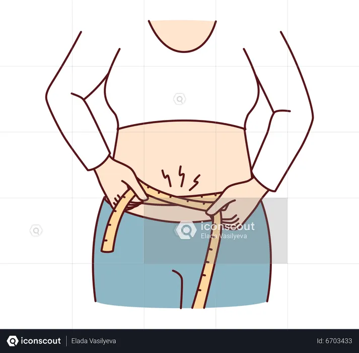 Fat girl measuring her waist  Illustration