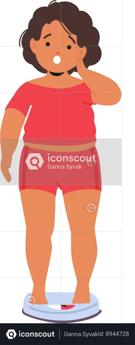 Fat girl stands on weight machine  Illustration