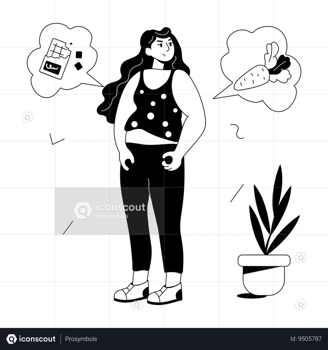 Fat Girl thinking about diet  Illustration