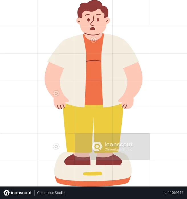 Fat Man Checking His Weight  Illustration