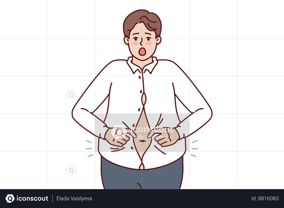 Fat man faces overweight belly issues  Illustration