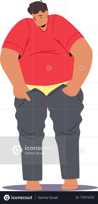Fat Man Fights Zipper On Tight Pants  Illustration