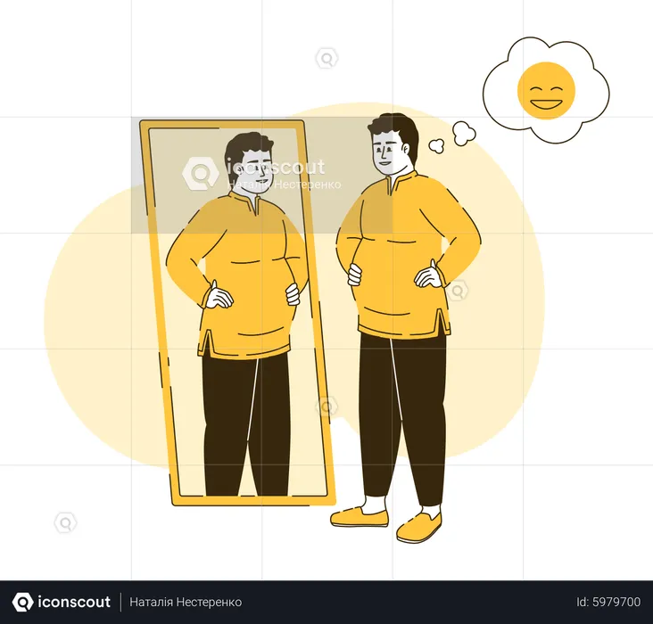 Fat man looking in mirror  Illustration