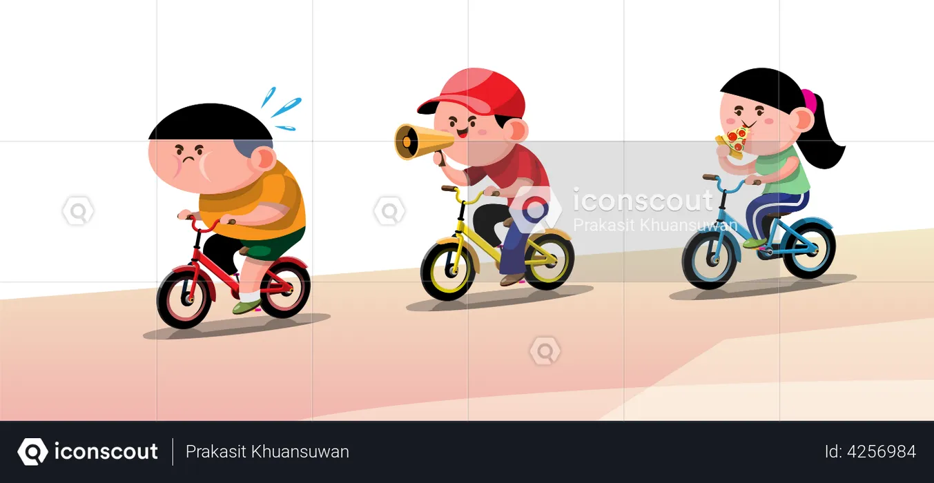Fat man riding a bicycle to lose weight with trainer  Illustration