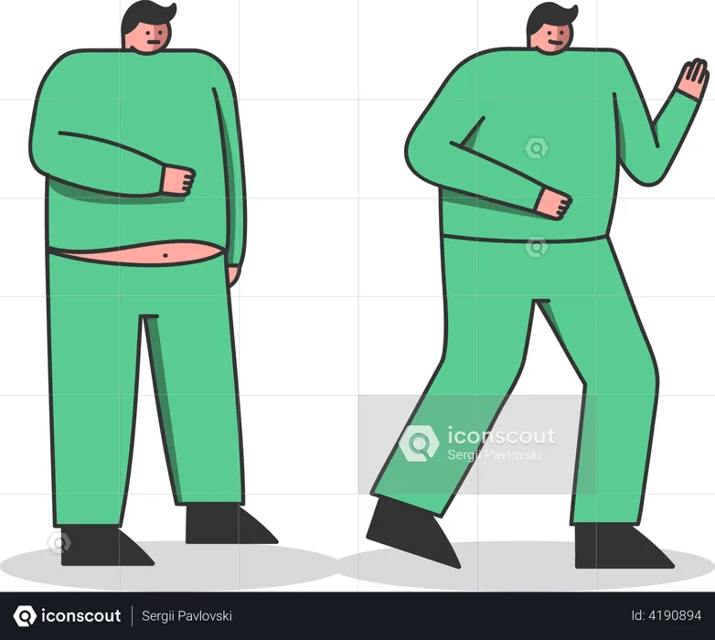 Fat man running for slim shaped body  Illustration