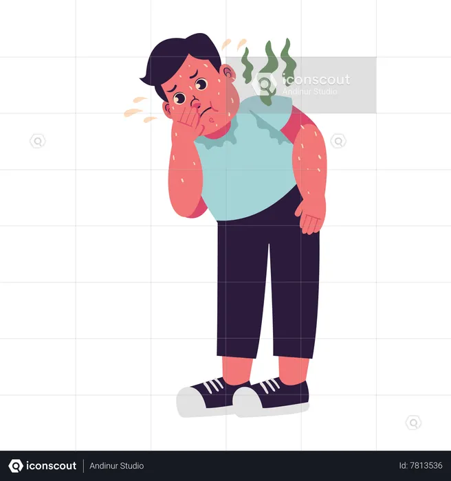 Fat Man Sweating and Have Bad Smell  Illustration