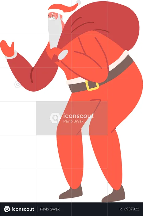 Fat Santa Claus with Gift Bag  Illustration