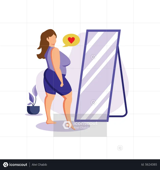 Fat woman looking in mirror  Illustration