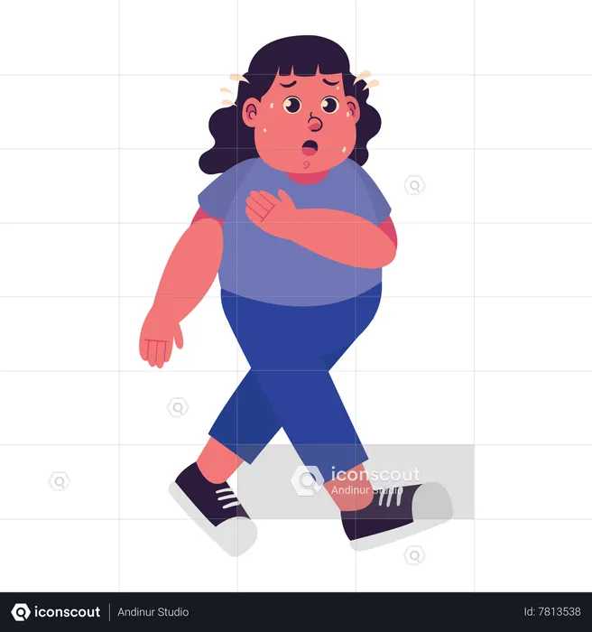 Fat Woman Walking and Sweating  Illustration